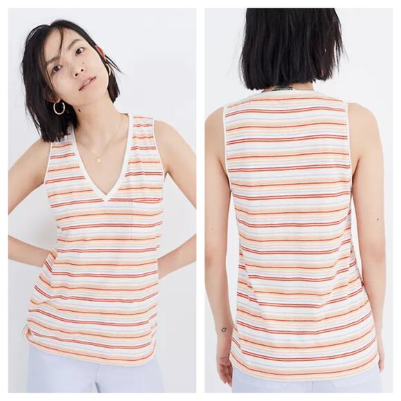 Madewell Whisper Cotton V-Neck Pocket Tank in Fieldgate Stripe Small - Picture 5 of 5
